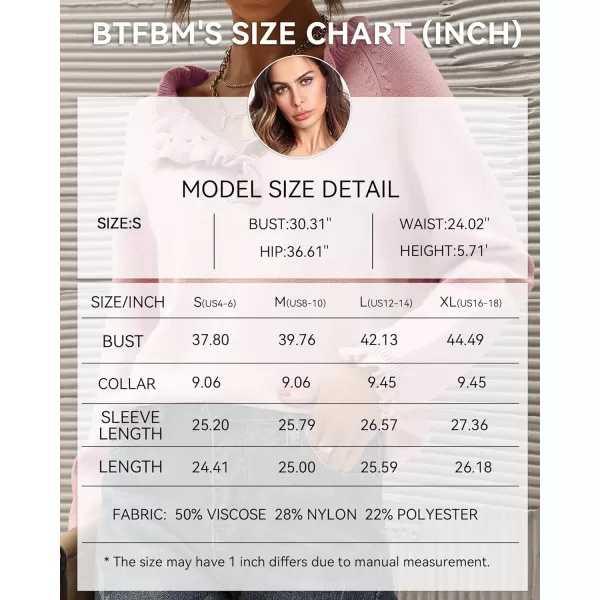 imageBTFBM Womens Sweaters Casual Long Sleeve Button Down Crew Neck Ruffle Knit Pullover Sweater Tops Solid Color StripedSolid Mid Pink