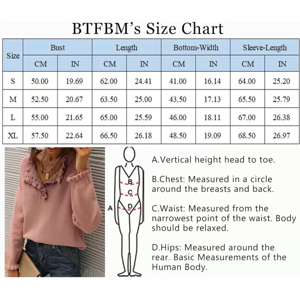 imageBTFBM Womens Sweaters Casual Long Sleeve Button Down Crew Neck Ruffle Knit Pullover Sweater Tops Solid Color StripedSolid Pink