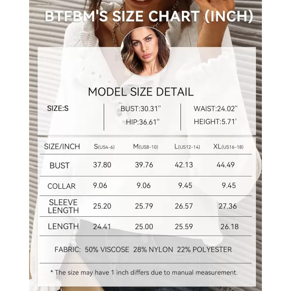imageBTFBM Womens Sweaters Casual Long Sleeve Button Down Crew Neck Ruffle Knit Pullover Sweater Tops Solid Color StripedSolid White