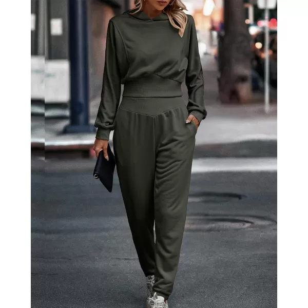 imageBTFBM Womens Sweatsuit Set Casual Pullover Hoodie Sweatpants Long Sleeve Tracksuit 2 Piece Sport Outfits Jogger SetSolid Army Green