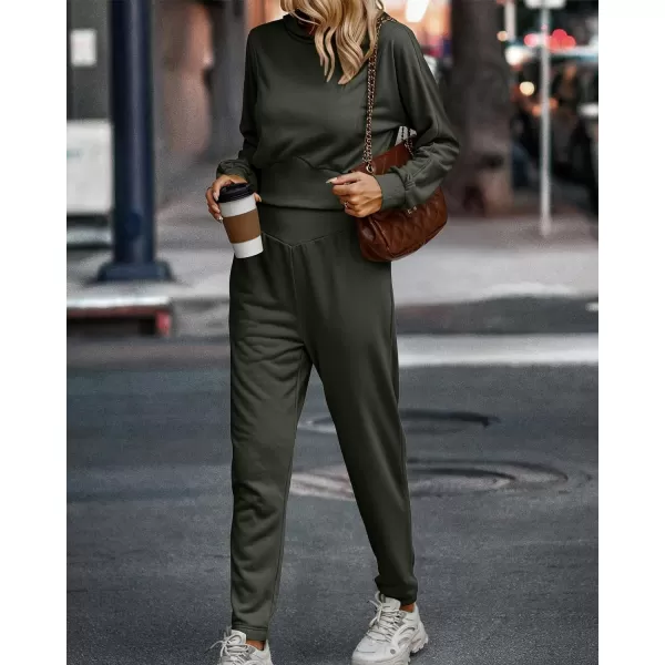 imageBTFBM Womens Sweatsuit Set Casual Pullover Hoodie Sweatpants Long Sleeve Tracksuit 2 Piece Sport Outfits Jogger SetSolid Army Green