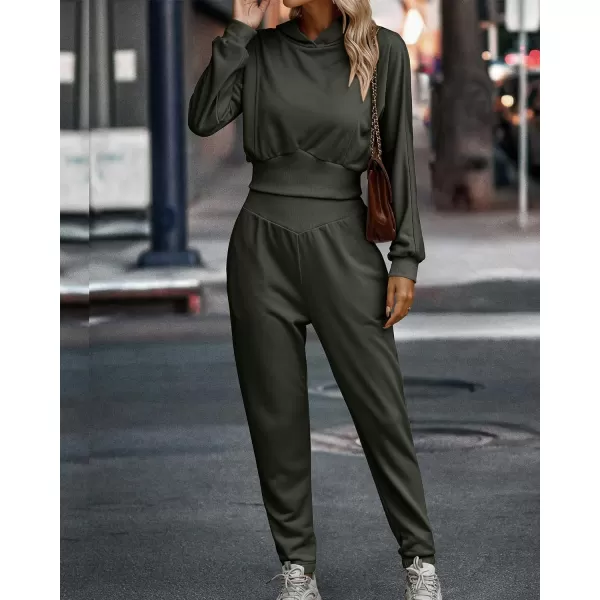 imageBTFBM Womens Sweatsuit Set Casual Pullover Hoodie Sweatpants Long Sleeve Tracksuit 2 Piece Sport Outfits Jogger SetSolid Army Green