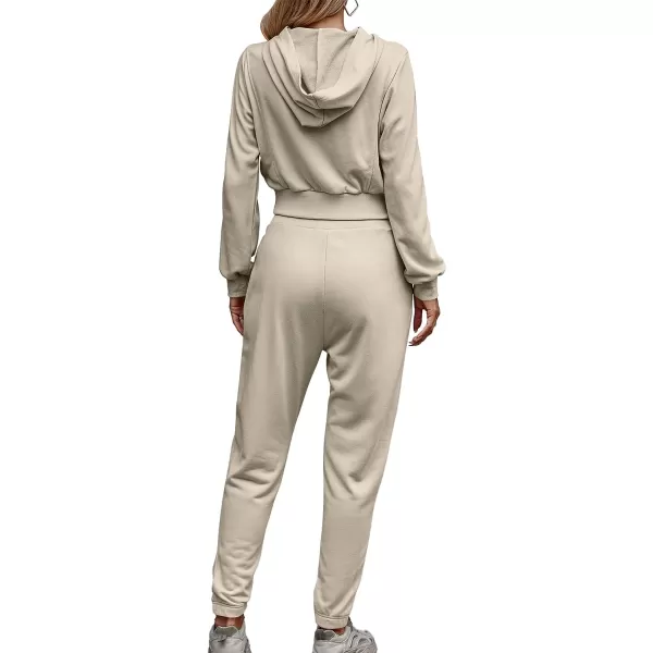 imageBTFBM Womens Sweatsuit Set Casual Pullover Hoodie Sweatpants Long Sleeve Tracksuit 2 Piece Sport Outfits Jogger SetSolid Beige