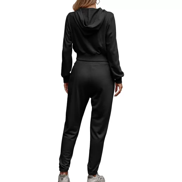 imageBTFBM Womens Sweatsuit Set Casual Pullover Hoodie Sweatpants Long Sleeve Tracksuit 2 Piece Sport Outfits Jogger SetSolid Black