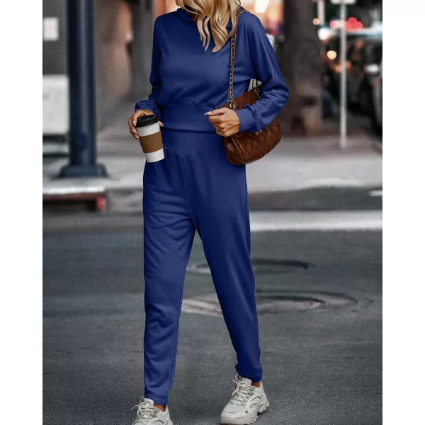 imageBTFBM Womens Sweatsuit Set Casual Pullover Hoodie Sweatpants Long Sleeve Tracksuit 2 Piece Sport Outfits Jogger SetSolid Royal Blue