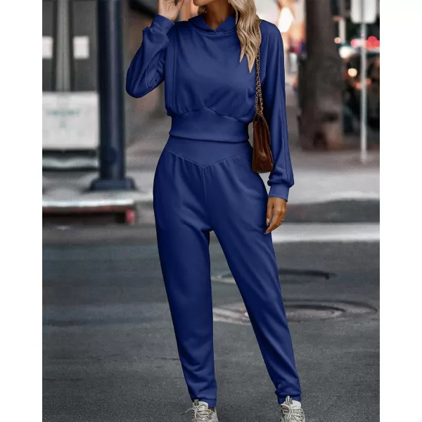 imageBTFBM Womens Sweatsuit Set Casual Pullover Hoodie Sweatpants Long Sleeve Tracksuit 2 Piece Sport Outfits Jogger SetSolid Royal Blue
