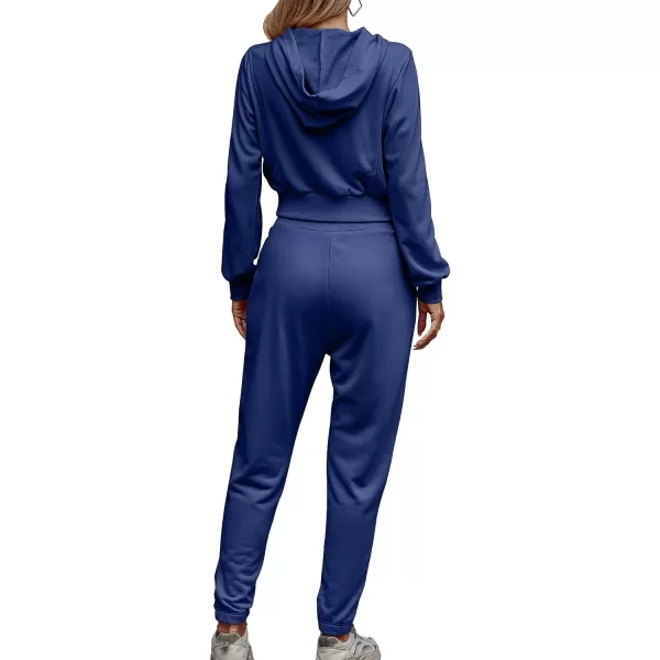 imageBTFBM Womens Sweatsuit Set Casual Pullover Hoodie Sweatpants Long Sleeve Tracksuit 2 Piece Sport Outfits Jogger SetSolid Royal Blue