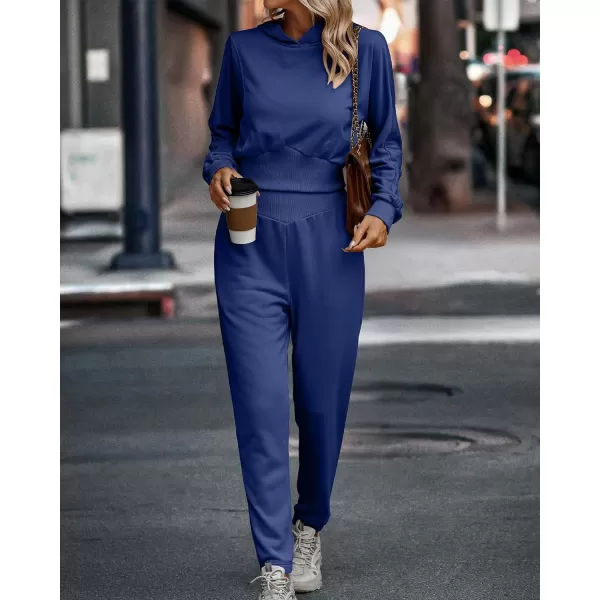 imageBTFBM Womens Sweatsuit Set Casual Pullover Hoodie Sweatpants Long Sleeve Tracksuit 2 Piece Sport Outfits Jogger SetSolid Royal Blue