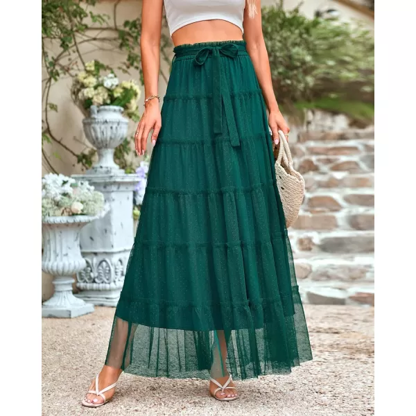 imageBTFBM Womens Tulle Skirts 2024 Summer Elastic Waist Ruffle Tiered ALine Tutu Fairy Party Cocktail Maxi Skirt with BeltSolid Dark Green
