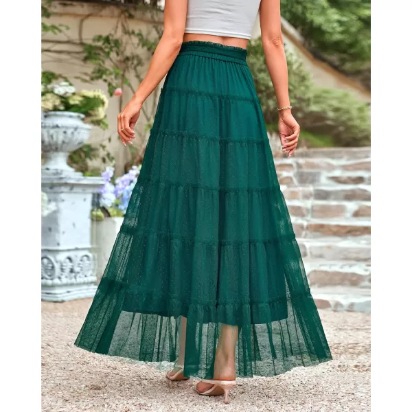 imageBTFBM Womens Tulle Skirts 2024 Summer Elastic Waist Ruffle Tiered ALine Tutu Fairy Party Cocktail Maxi Skirt with BeltSolid Dark Green