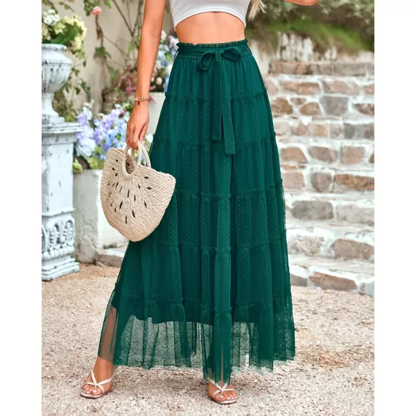 imageBTFBM Womens Tulle Skirts 2024 Summer Elastic Waist Ruffle Tiered ALine Tutu Fairy Party Cocktail Maxi Skirt with BeltSolid Dark Green
