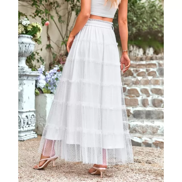 imageBTFBM Womens Tulle Skirts 2024 Summer Elastic Waist Ruffle Tiered ALine Tutu Fairy Party Cocktail Maxi Skirt with BeltSolid White