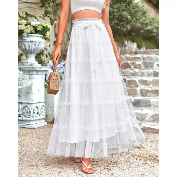 imageBTFBM Womens Tulle Skirts 2024 Summer Elastic Waist Ruffle Tiered ALine Tutu Fairy Party Cocktail Maxi Skirt with BeltSolid White