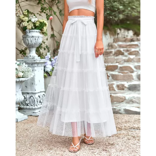 imageBTFBM Womens Tulle Skirts 2024 Summer Elastic Waist Ruffle Tiered ALine Tutu Fairy Party Cocktail Maxi Skirt with BeltSolid White