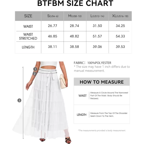 imageBTFBM Womens Tulle Skirts 2024 Summer Elastic Waist Ruffle Tiered ALine Tutu Fairy Party Cocktail Maxi Skirt with BeltSolid White