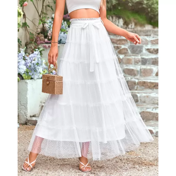 imageBTFBM Womens Tulle Skirts 2024 Summer Elastic Waist Ruffle Tiered ALine Tutu Fairy Party Cocktail Maxi Skirt with BeltSolid White