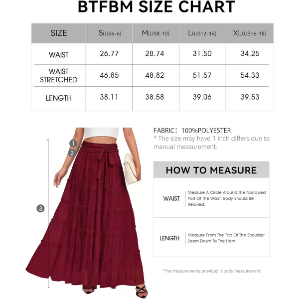 imageBTFBM Womens Tulle Skirts 2024 Summer Elastic Waist Ruffle Tiered ALine Tutu Fairy Party Cocktail Maxi Skirt with BeltSolid Wine Red