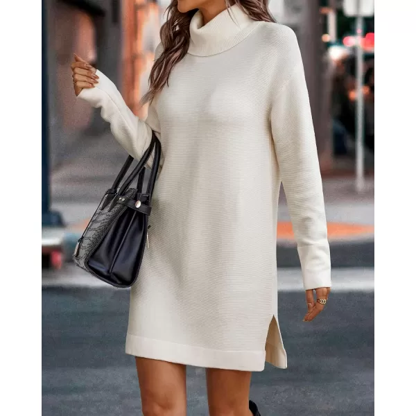 imageBTFBM Womens Turtleneck Long Sleeve Sweater Dress Side Slit Hem Fall Winter Oversized Casual Knit Pullover Sweaters TopsSolid Apricot