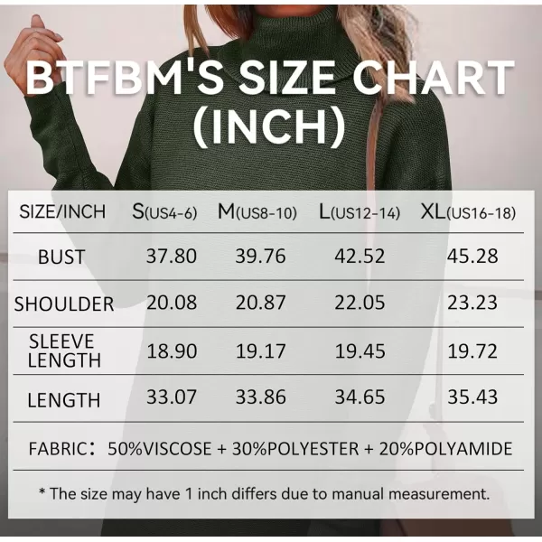 imageBTFBM Womens Turtleneck Long Sleeve Sweater Dress Side Slit Hem Fall Winter Oversized Casual Knit Pullover Sweaters TopsSolid Army Green