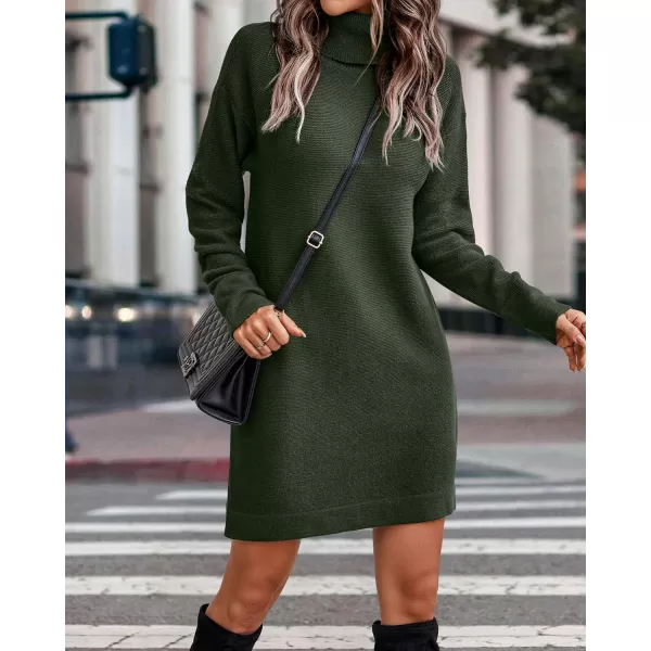 imageBTFBM Womens Turtleneck Long Sleeve Sweater Dress Side Slit Hem Fall Winter Oversized Casual Knit Pullover Sweaters TopsSolid Army Green