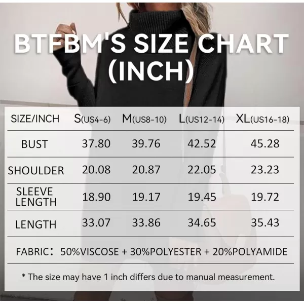 imageBTFBM Womens Turtleneck Long Sleeve Sweater Dress Side Slit Hem Fall Winter Oversized Casual Knit Pullover Sweaters TopsSolid Black