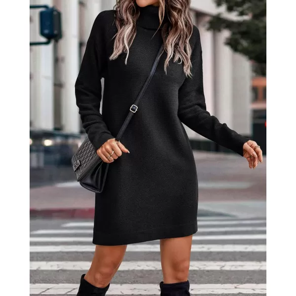 imageBTFBM Womens Turtleneck Long Sleeve Sweater Dress Side Slit Hem Fall Winter Oversized Casual Knit Pullover Sweaters TopsSolid Black