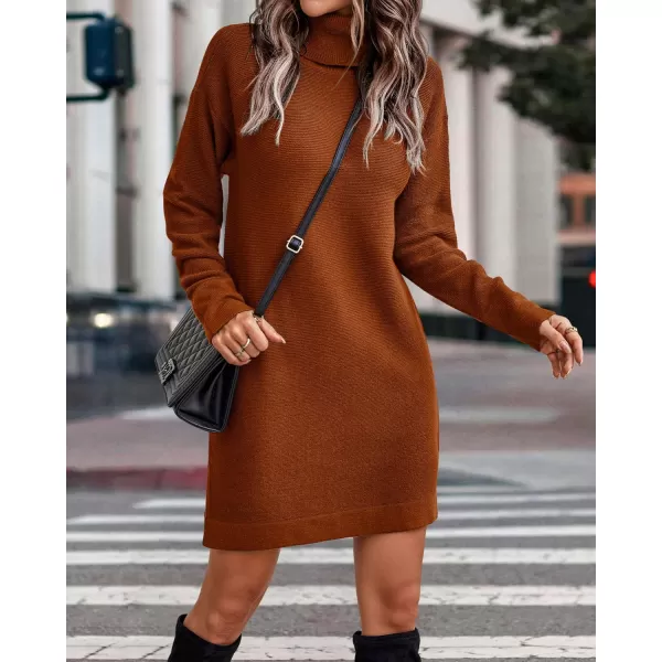 imageBTFBM Womens Turtleneck Long Sleeve Sweater Dress Side Slit Hem Fall Winter Oversized Casual Knit Pullover Sweaters TopsSolid Brown