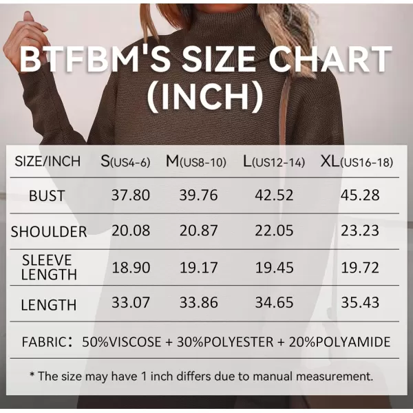 imageBTFBM Womens Turtleneck Long Sleeve Sweater Dress Side Slit Hem Fall Winter Oversized Casual Knit Pullover Sweaters TopsSolid Coffee