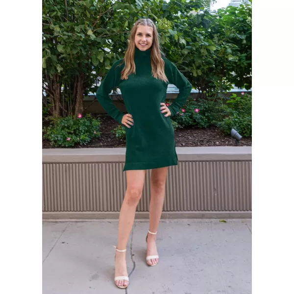 imageBTFBM Womens Turtleneck Long Sleeve Sweater Dress Side Slit Hem Fall Winter Oversized Casual Knit Pullover Sweaters TopsSolid Dark Green