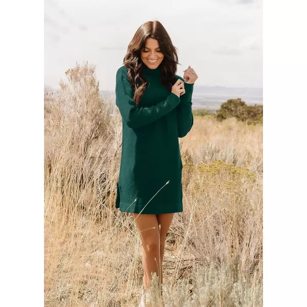 imageBTFBM Womens Turtleneck Long Sleeve Sweater Dress Side Slit Hem Fall Winter Oversized Casual Knit Pullover Sweaters TopsSolid Dark Green