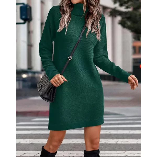 imageBTFBM Womens Turtleneck Long Sleeve Sweater Dress Side Slit Hem Fall Winter Oversized Casual Knit Pullover Sweaters TopsSolid Dark Green