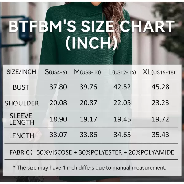 imageBTFBM Womens Turtleneck Long Sleeve Sweater Dress Side Slit Hem Fall Winter Oversized Casual Knit Pullover Sweaters TopsSolid Dark Green
