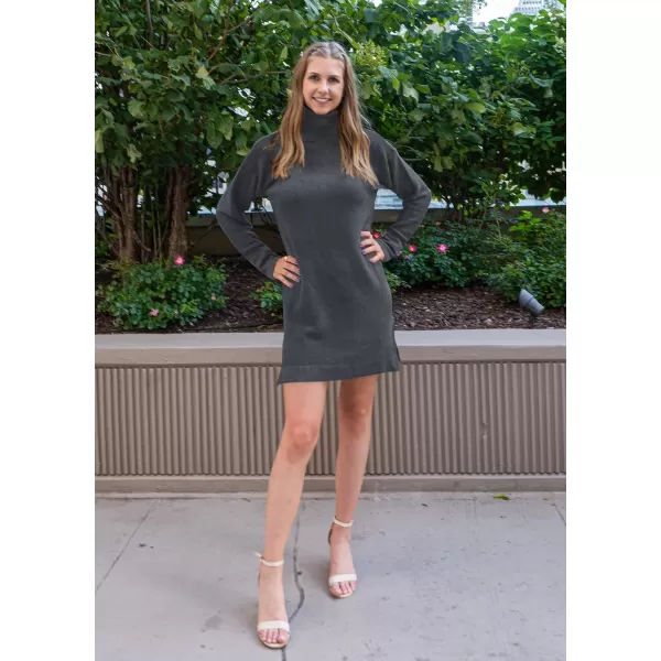 imageBTFBM Womens Turtleneck Long Sleeve Sweater Dress Side Slit Hem Fall Winter Oversized Casual Knit Pullover Sweaters TopsSolid Dark Grey