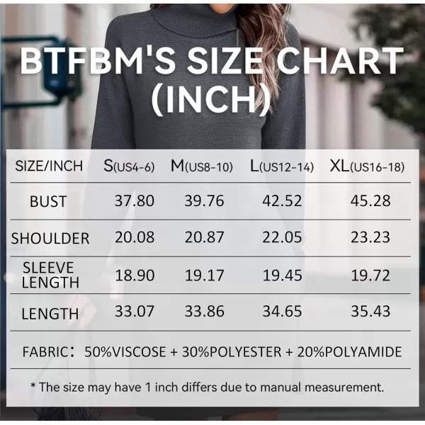 imageBTFBM Womens Turtleneck Long Sleeve Sweater Dress Side Slit Hem Fall Winter Oversized Casual Knit Pullover Sweaters TopsSolid Dark Grey