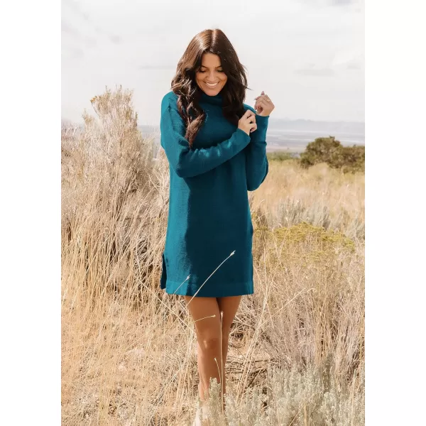 imageBTFBM Womens Turtleneck Long Sleeve Sweater Dress Side Slit Hem Fall Winter Oversized Casual Knit Pullover Sweaters TopsSolid Denim Blue