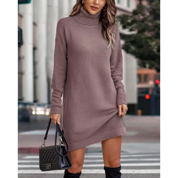 imageBTFBM Womens Turtleneck Long Sleeve Sweater Dress Side Slit Hem Fall Winter Oversized Casual Knit Pullover Sweaters TopsSolid Grey Apricot