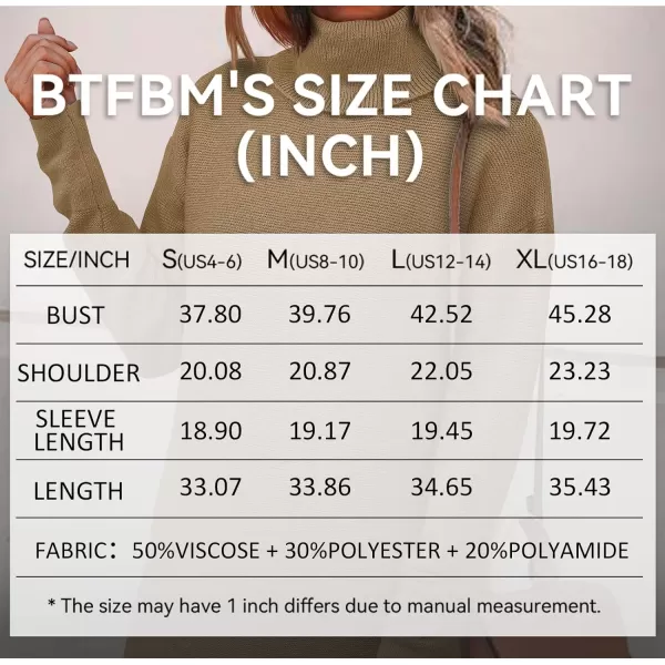 imageBTFBM Womens Turtleneck Long Sleeve Sweater Dress Side Slit Hem Fall Winter Oversized Casual Knit Pullover Sweaters TopsSolid Light Camel