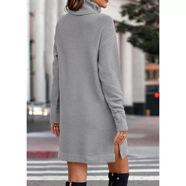 imageBTFBM Womens Turtleneck Long Sleeve Sweater Dress Side Slit Hem Fall Winter Oversized Casual Knit Pullover Sweaters TopsSolid Light Grey