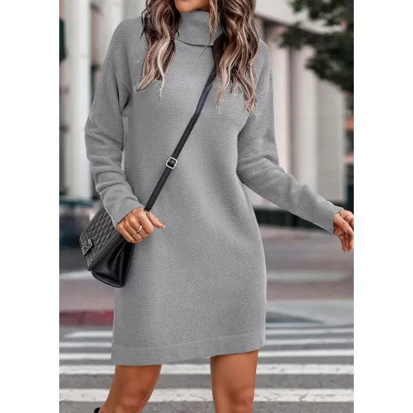 imageBTFBM Womens Turtleneck Long Sleeve Sweater Dress Side Slit Hem Fall Winter Oversized Casual Knit Pullover Sweaters TopsSolid Light Grey