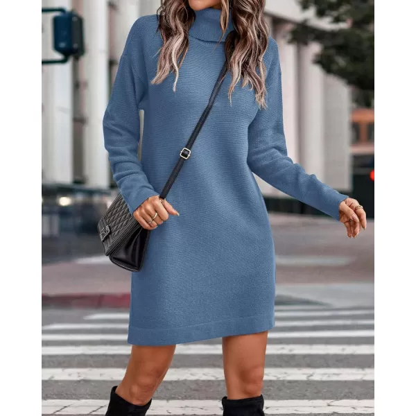 imageBTFBM Womens Turtleneck Long Sleeve Sweater Dress Side Slit Hem Fall Winter Oversized Casual Knit Pullover Sweaters TopsSolid Light Grey Blue