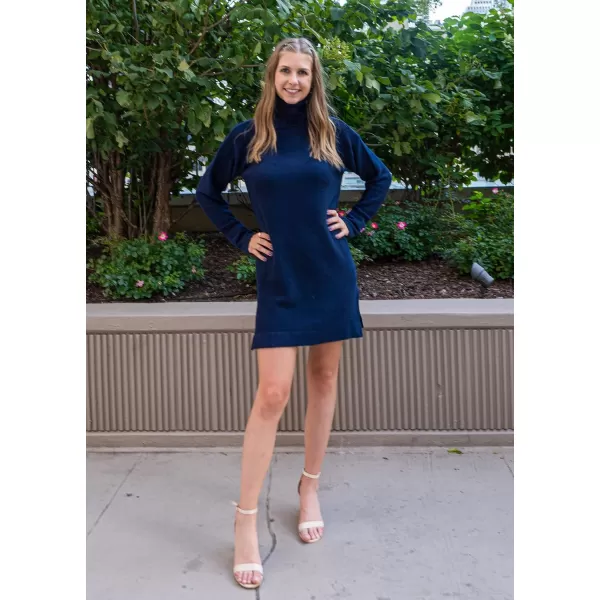 imageBTFBM Womens Turtleneck Long Sleeve Sweater Dress Side Slit Hem Fall Winter Oversized Casual Knit Pullover Sweaters TopsSolid Navy