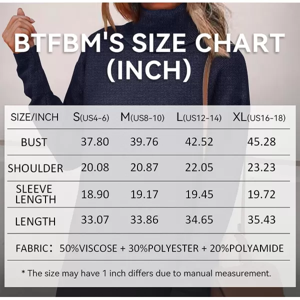 imageBTFBM Womens Turtleneck Long Sleeve Sweater Dress Side Slit Hem Fall Winter Oversized Casual Knit Pullover Sweaters TopsSolid Navy