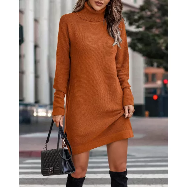 imageBTFBM Womens Turtleneck Long Sleeve Sweater Dress Side Slit Hem Fall Winter Oversized Casual Knit Pullover Sweaters TopsSolid Orange