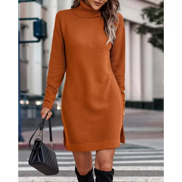 imageBTFBM Womens Turtleneck Long Sleeve Sweater Dress Side Slit Hem Fall Winter Oversized Casual Knit Pullover Sweaters TopsSolid Orange