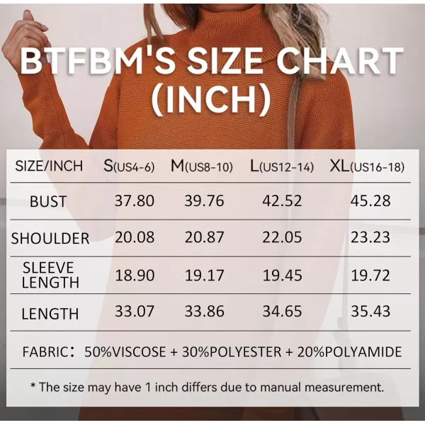 imageBTFBM Womens Turtleneck Long Sleeve Sweater Dress Side Slit Hem Fall Winter Oversized Casual Knit Pullover Sweaters TopsSolid Orange