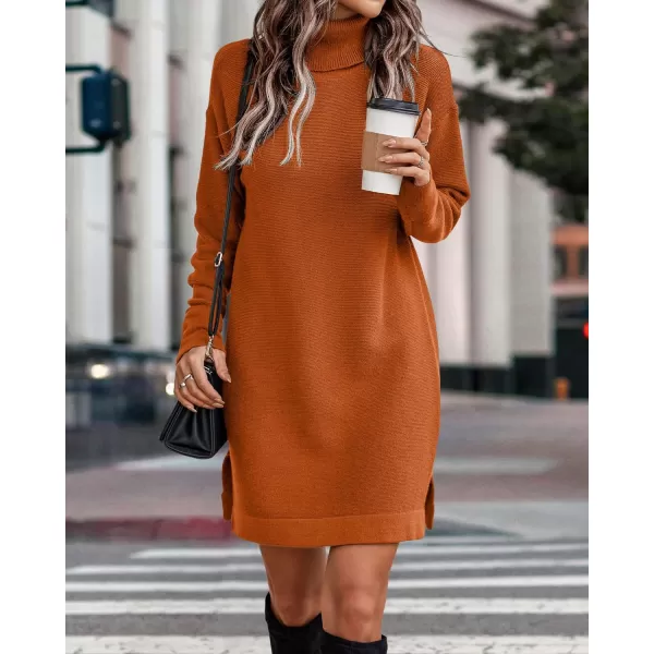 imageBTFBM Womens Turtleneck Long Sleeve Sweater Dress Side Slit Hem Fall Winter Oversized Casual Knit Pullover Sweaters TopsSolid Orange