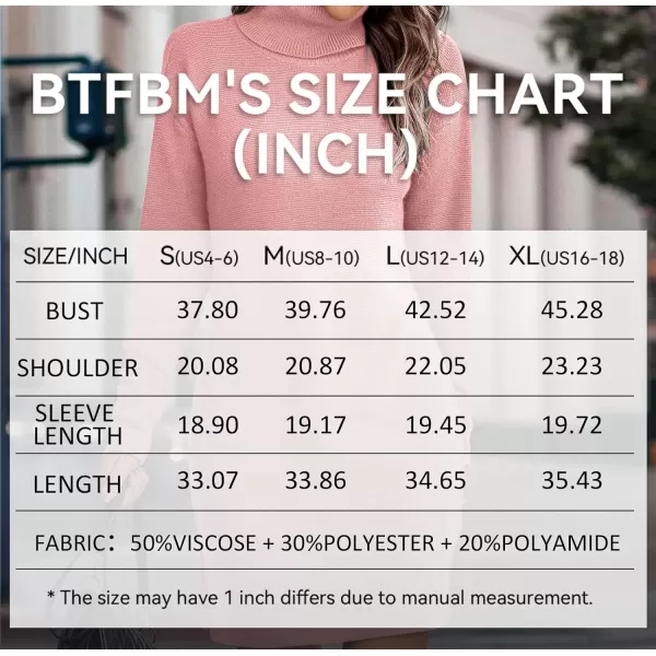 imageBTFBM Womens Turtleneck Long Sleeve Sweater Dress Side Slit Hem Fall Winter Oversized Casual Knit Pullover Sweaters TopsSolid Pink