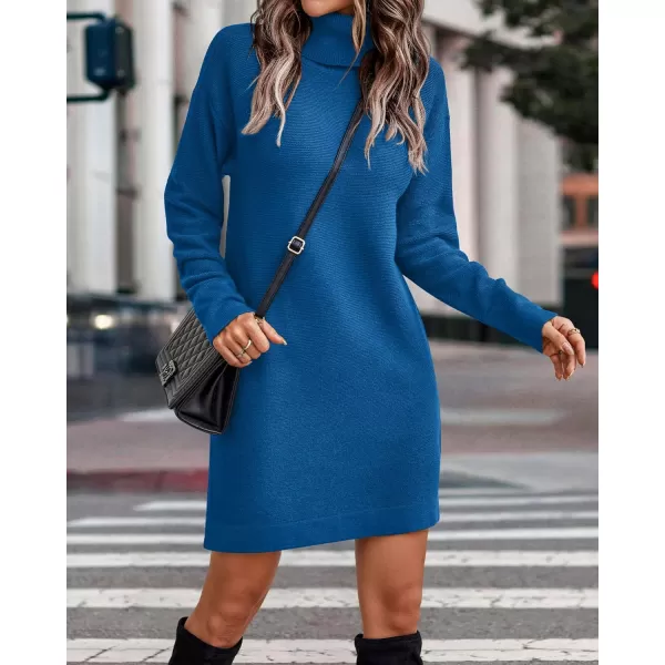 imageBTFBM Womens Turtleneck Long Sleeve Sweater Dress Side Slit Hem Fall Winter Oversized Casual Knit Pullover Sweaters TopsSolid Royal Blue