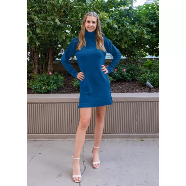 imageBTFBM Womens Turtleneck Long Sleeve Sweater Dress Side Slit Hem Fall Winter Oversized Casual Knit Pullover Sweaters TopsSolid Royal Blue