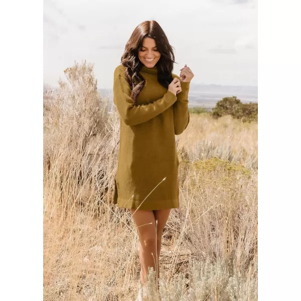 imageBTFBM Womens Turtleneck Long Sleeve Sweater Dress Side Slit Hem Fall Winter Oversized Casual Knit Pullover Sweaters TopsSolid Turmeric